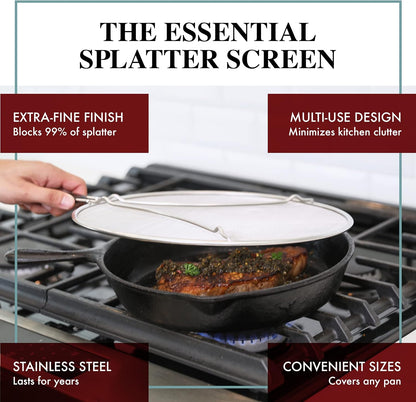 Splatter Screen for Frying Pan - 15 Inch Stainless Steel Grease Splatter Guard - Cover Oil Splash when Sizzling Bacon, Cooking Fried Chicken or Popcorn