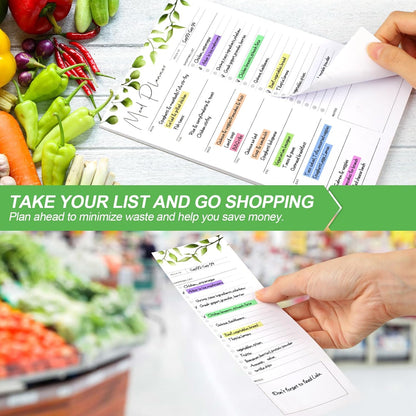2 PCS Weekly Meal Planner Magnetic for Fridge 8.3x5.5”, Undated Meal Planner and Grocery List Tearable Shopping List, Magnetic Menu Planner for Fridge for Weekly Plan - 50 Pages/Book