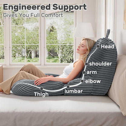 Reading Pillow for Bed, Backrest Pillow with Arms for Adult | Bed Pillow for Sitting Up, Back Support Pillows for Sleeping, Reading and Gaming with Shredded Memory Foam, Gray