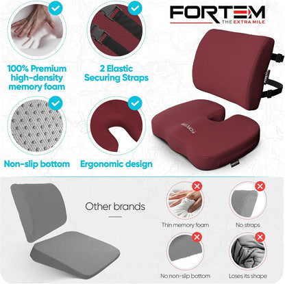FORTEM Seat Cushion, Office Chair Cushion, Lumbar Support Pillow for Office Chair, Memory Foam Car Seat Cushions, Sciatica Coccyx Tailbone Pain Relief, Cushions for Back Support, Washable, Non Slip