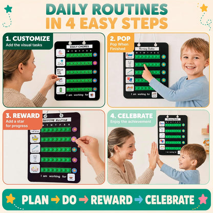 Visual Schedule for Kids, Magnetic Chore Chart & Reward System for Home, Toddler Daily Routine Board with 100 Picture Cards, Goal Magnets, Behavior Chart for Morning & Bedtime