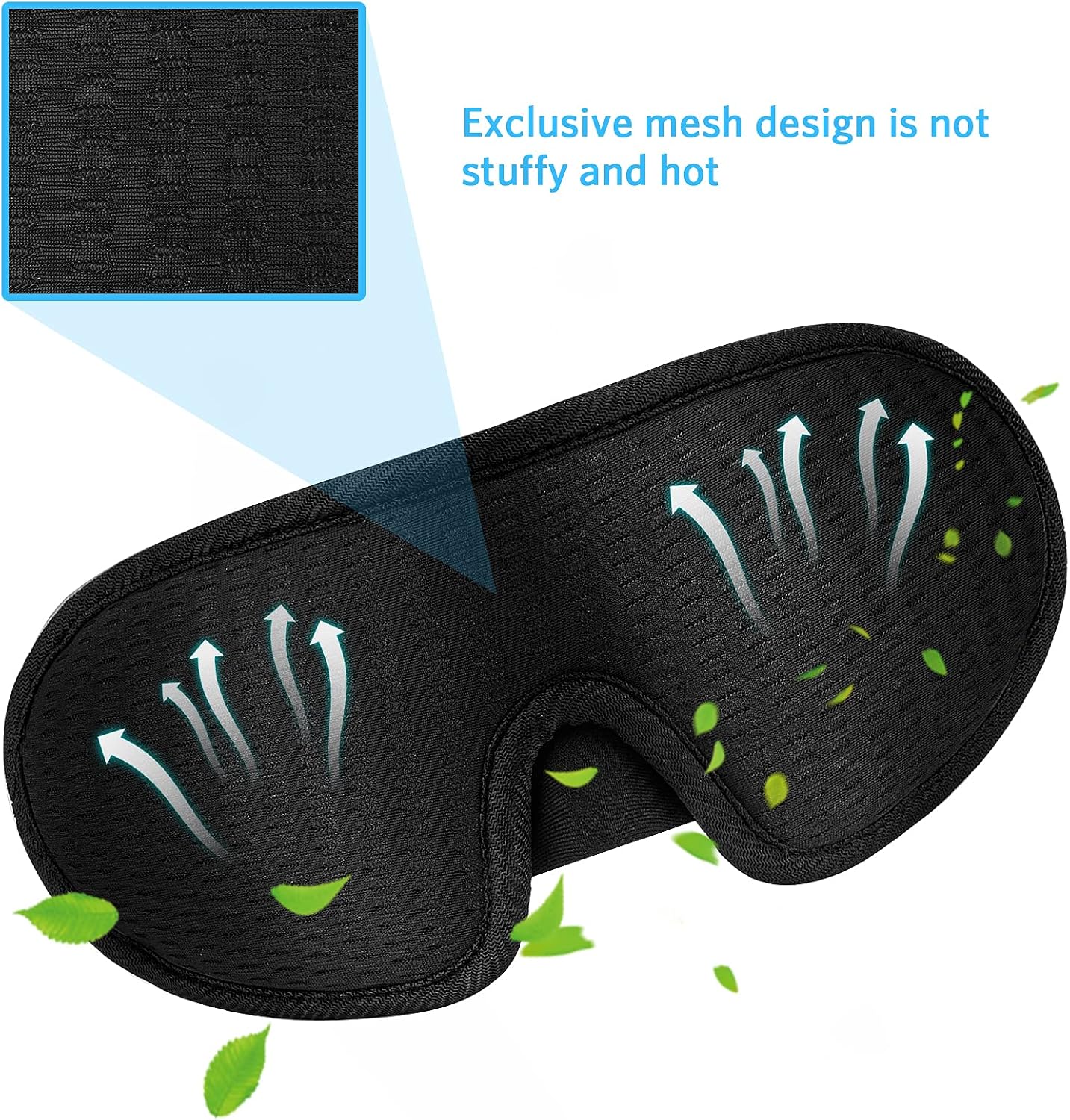 Sleep Mask, Super Soft 3D Contoured Cup Sleeping Mask, Upgraded 100% Blockout Light Sleep Masks for Women Men with Adjustable Strap, Comfortable Concave Molded Eye Covers for Sleeping, Black