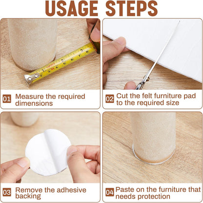 Fullhawl Large Felt Furniture Pads 8 x 60 Inch Non Slip Self Adhesive Heavy Duty Cuttable Strip Roll Felt Sheet Tape for Protecting Hardwood Floors Chair Wall, White