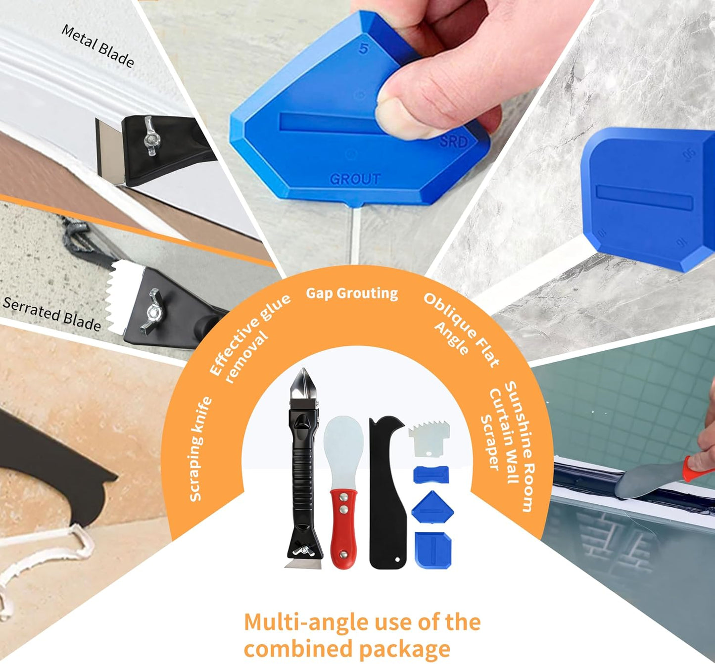 Caulking Tool Kit with Caulk Remover & Putty Knife Scraper | Multifunctional Caulking Tool Set with Caulk Remover, Professional Putty Knife Scraper for Smooth, Clean Sealant Joint