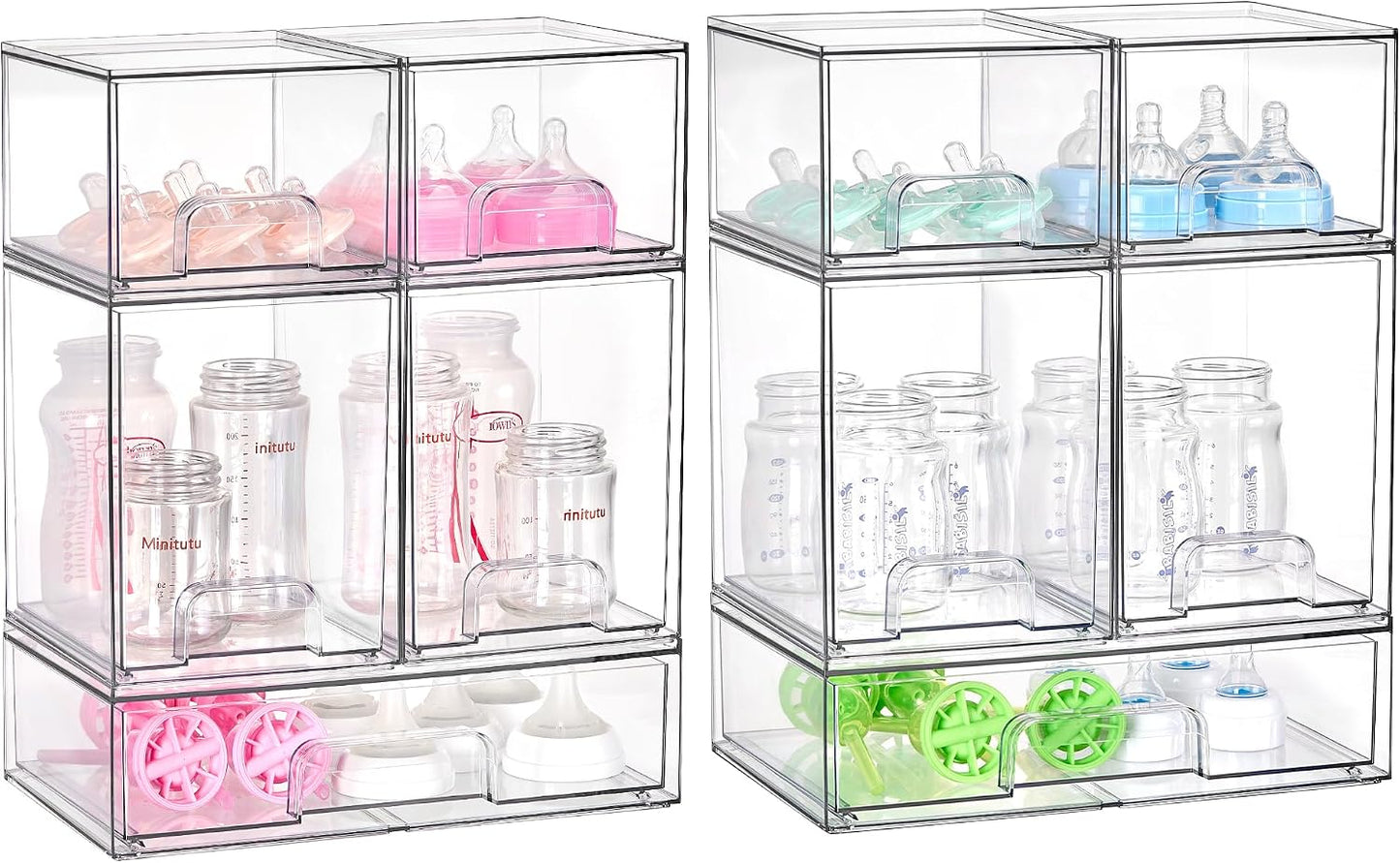 Vtopmart Clear Stackable Storage Drawers Set of 6, Plastic Organizer Bins | Multi-purpose Boxes for Bathroom Accessories Storage, Ideal for Cabinet, Shelf, Pantry, Laundry Room Organization