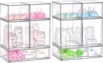Vtopmart Clear Stackable Storage Drawers Set of 6, Plastic Organizer Bins | Multi-purpose Boxes for Bathroom Accessories Storage, Ideal for Cabinet, Shelf, Pantry, Laundry Room Organization