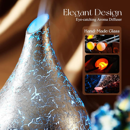 Porseme Essential Oil Diffuser 280ml Handmade Glass Diffuser 7H Runtime | Elegant Handmade Glass Aroma Diffuser with 7-color LEDs, Quiet Aromatherapy and Safe Auto Shut-off, Perfect for Gifts