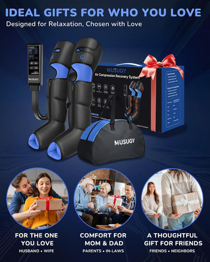 Leg Compression Massager with Heat for Circulation and Pain Relief | Sequential Full Leg Air Compression Boots, Recovery System, 6 Mode, 9 Intensity, 3 Heat, Plug-in Use, Mom, Dad, Athletes, Gym