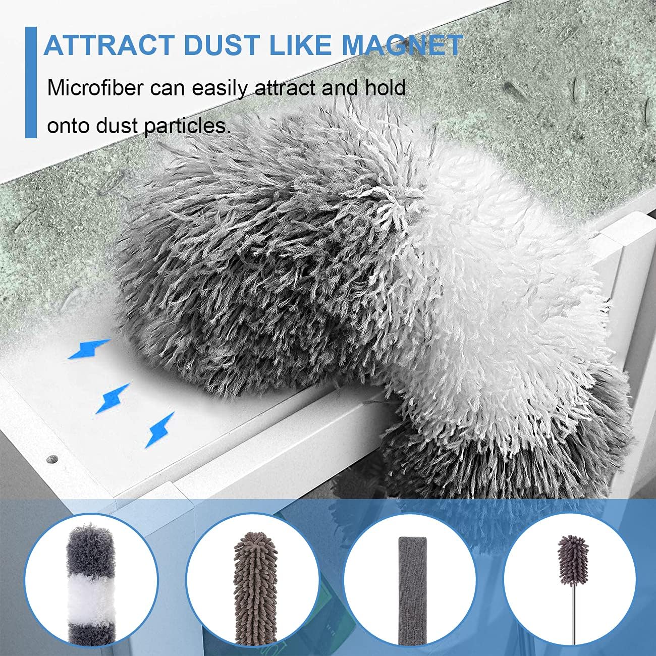Retractable Gap Dust Cleaner with 3 Reusable Microfiber Dusting Cloths, Under Appliance/Refrigerator/Furniture Cleaning Tool with 100” Extension Pole, Washable Flat Gap Cleaning Duster by OOSOFITT