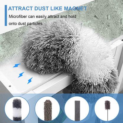 Retractable Gap Dust Cleaner with 3 Reusable Microfiber Dusting Cloths, Under Appliance/Refrigerator/Furniture Cleaning Tool with 100” Extension Pole, Washable Flat Gap Cleaning Duster by OOSOFITT