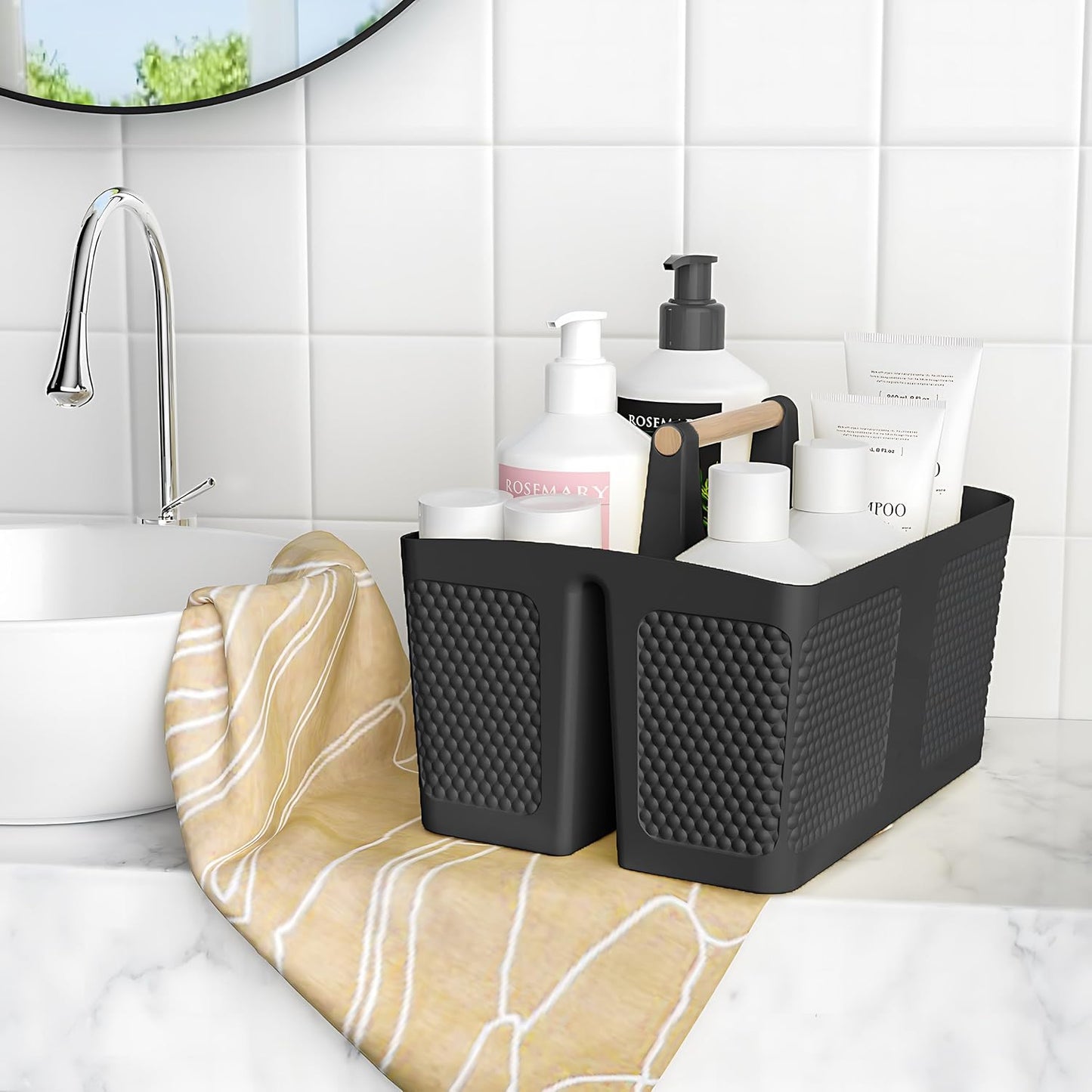 Shower Caddy Portable and Cleaning Caddy Organizer for Bathroom, Kitchen,Toiletries Storage, Caddy organizer with handle, Rust-Resistant, Durable Material(Milky White, 9.36"L×7.73"W×7.24"H)