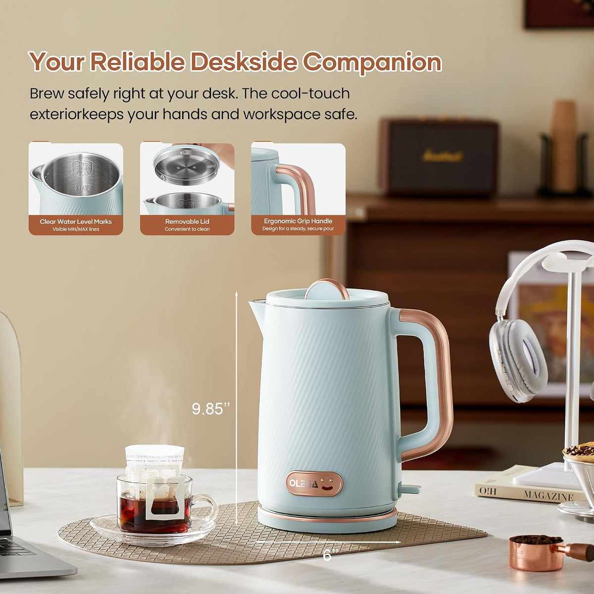 OLEGA Electric Tea Kettle: 1200W Fast Boil Electric Water Kettles 1.5L