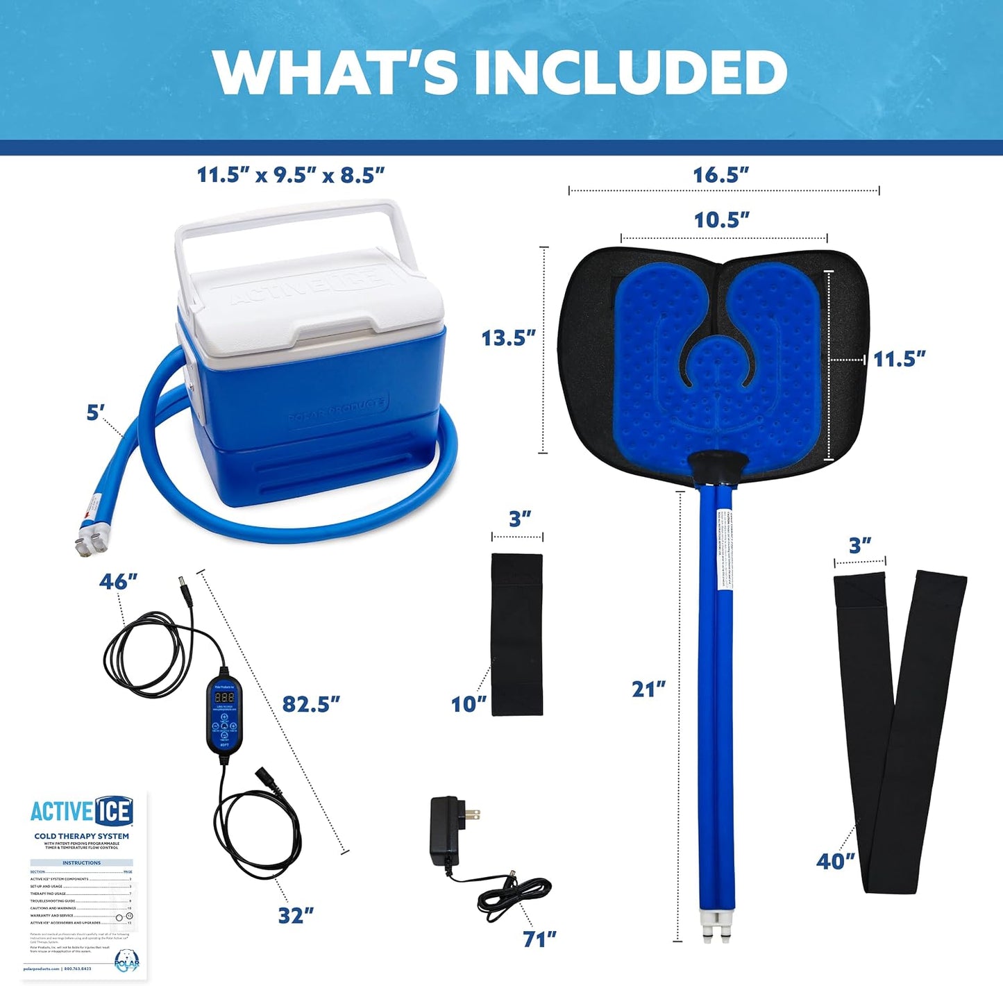 Polar Active Ice 3.0 | 9 QT Cold Therapy Ice Machine | Programmable Timer | Full Circumference Knee Pad | Cryotherapy Pain Relief System | Ace Bandage Style Compression