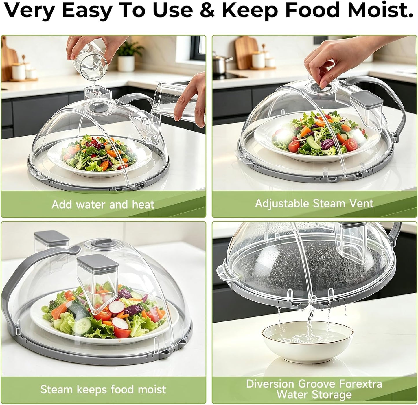 UFORU 10-Inch Foldable Microwave Splatter Cover for Food with Water Steamer | Clear Plate Cover with Handle Helps Contain Food Splatter Guard,Collapses for Compact Drawer or Cabinet Storage,Space-Saving