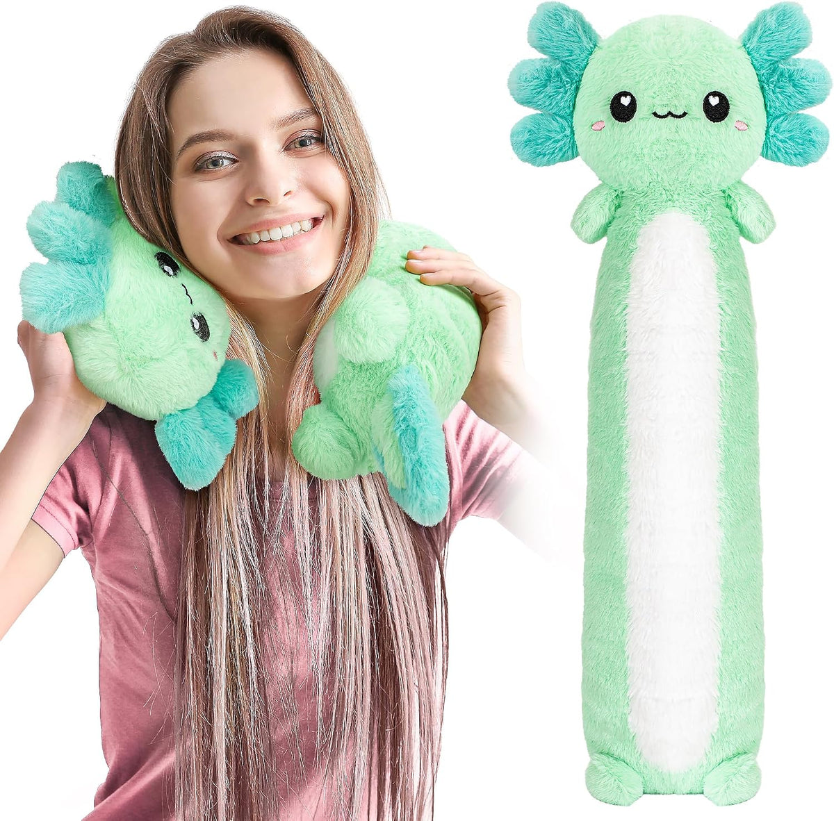 Axolotl Unscented 2Lbs Heating Pad for Neck Shoulders and Back Wrap Microwavable, Heatable 22.5" Cute Warm Stuffed Animals Neck Warmer - Axolotl Gifts for Women Girls and Kids
