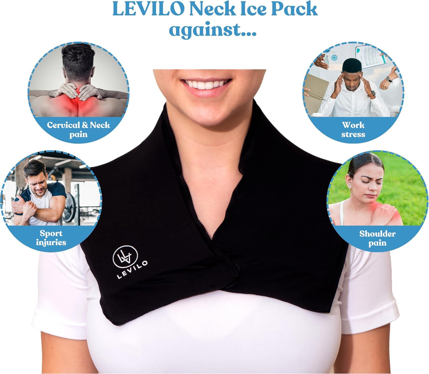 LEVILO Ice Pack for Neck and Shoulders, Neck Ice Pack for Hot & Cold Therapy, Inflammation, Cold Compress, Injuries, Swelling, Cervical Surgery Recovery, Sprains, Work Stress, Reusable