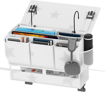 homyfort Bedside Caddy Organizer, Dual-Purpose Bedside Storage with Power Strip Holder, Versatile Bed Caddy with 11 Pockets for Bunk Bed, College Dorm, Home, Hospital, Fits Phones, Books, Blue