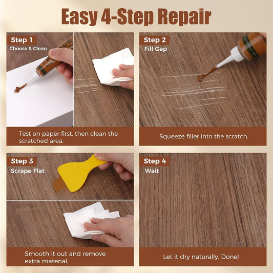 Wood Filler Repair Kit – 26 Colors (16 Fillers + 10 Markers) for Wood Floor Scratch Repair, Fix Scratches, Cracks & Holes on Furniture, Cabinets & Tables