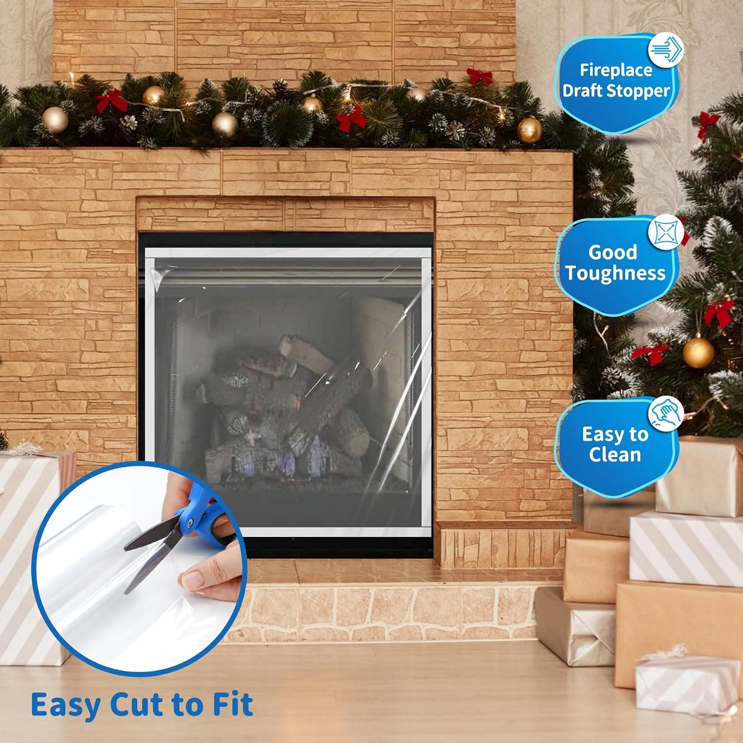 Air Jade Fireplace Cover, Insulation Fireplace Draft Stopper Fits up to 39"×78", Clear, Tear Resistant Plastic Fire place Draft Cover, Keeps Drafts Out & Stops Heat Loss