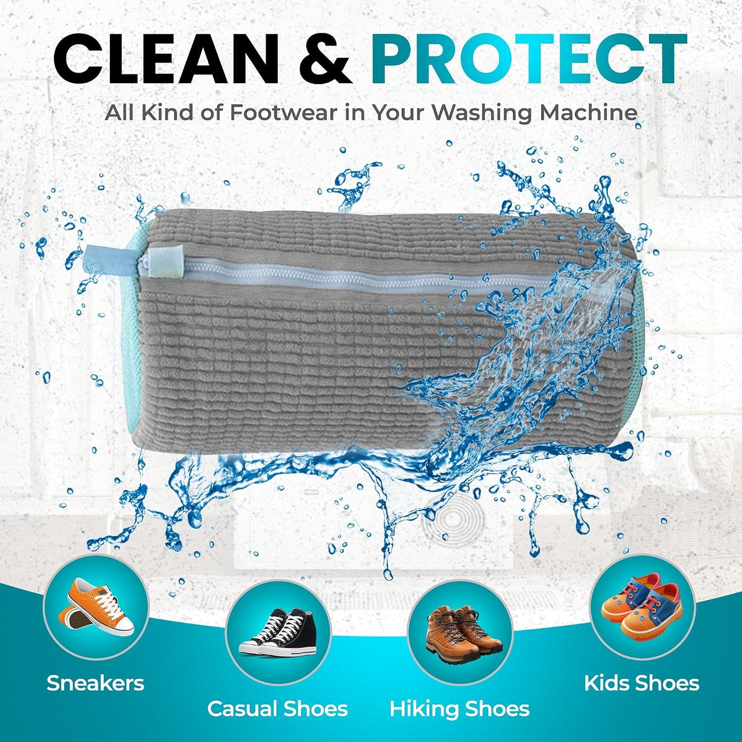 Premium Shoe Washing Machine bag 2 Pack – 360° Self-Locking Zipper Reusable Sneaker Laundry Set – Heavy-Duty Microfiber Shoe Washing Bag for Washer & Dryer, Boots & Athletic Footwear (Yellow)