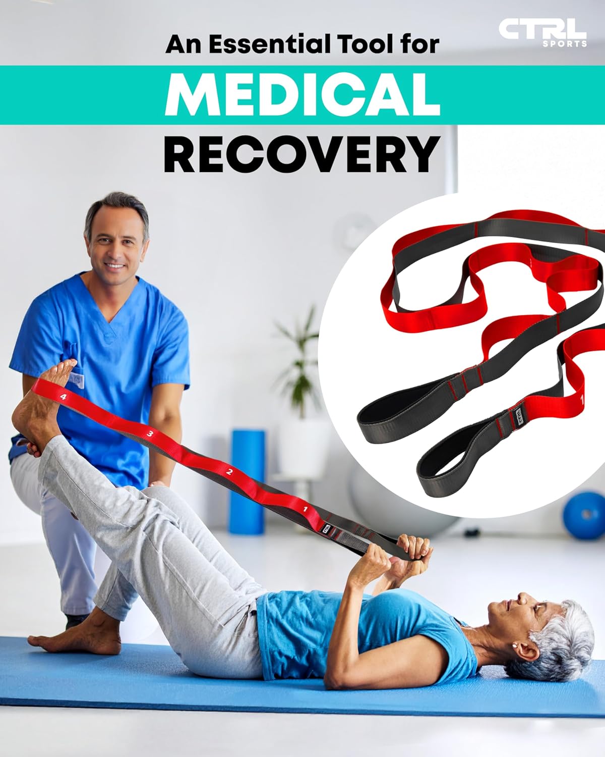 Stretching Strap with Loops - Non Elastic Yoga Strap for Physical Therapy | Video Exercises Included - Stretch bands for Stretching Equipment and Flexibility - Fascia, Hamstring & Leg Stretcher Belt