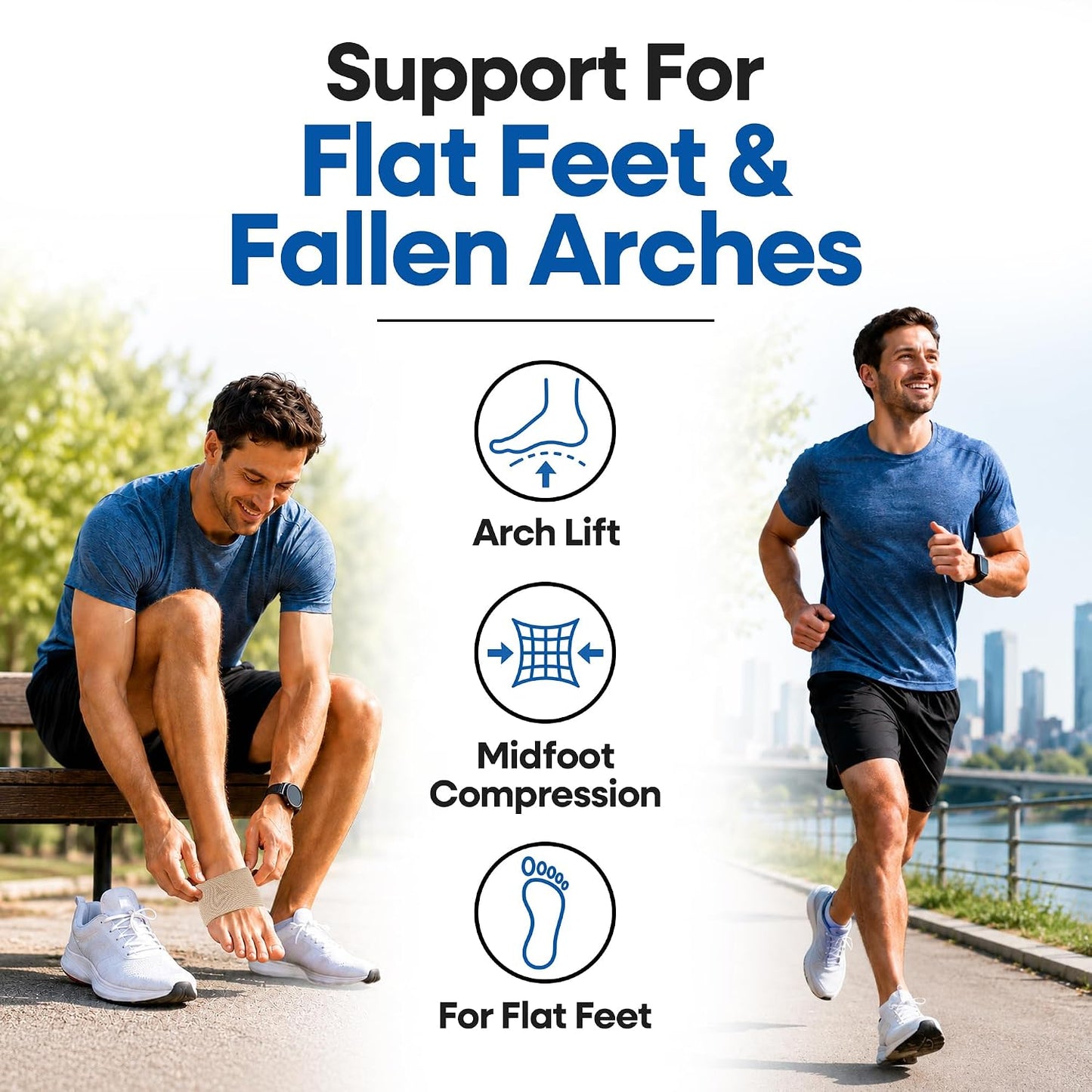 Arch Supports for Plantar Fasciitis Relief - Compression Sleeve & Foot Brace For Heel Pain, Bone Spurs, Flat Feet, High Arches - Copper Infused Arch Support Bands for Women & Men Over Socks - One Size - Beige - 3-PACK