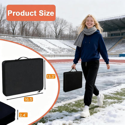 2 Pack Heated Black Stadium Seat Cushions for Bleachers, Extra Thick 2.4" Waterproof 600D Oxford Cushion with Handle & Zipper, Portable Indoor Outdoor for Sports Events, Office Chairs, Beaches