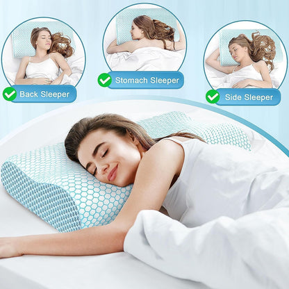 Neck Pillow for Sleeping, Ergonomic Cervical Bed Pillow, Blue Standard Size | Memory Foam Bed Pillow for Side Back Stomach Sleepers, Contour Fit Neck Pillow for Sleeping and Neck Pain Relief