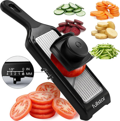 Fullstar - Handheld Mandoline Vegetable Slicer & Julienne Cutter | 2 in 1 Onion, Veggie & Fruit Slicer, 4 Thickness Settings with Stainless Steel Guard for Easy & Safer Slicing (White)