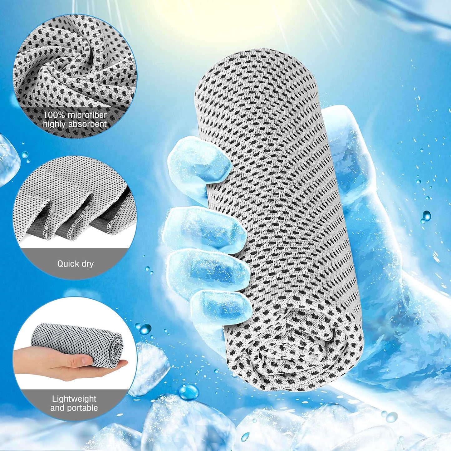 BBTO Cooling Towel Microfiber Ice Cool Cold Sport Face and Neck Soft Breathable Chilly Sweat Towel for Yoga Gym Workout Hot Weather Camping Running, 32 x 12 Inches