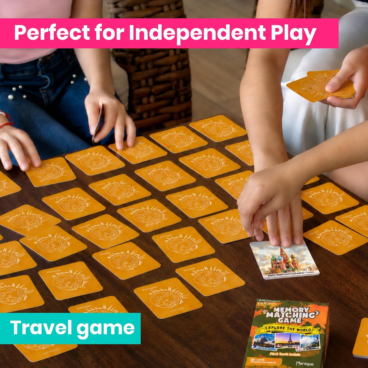 Menique Flags of the World Memory Matching Game – 100 Cards, 50 Countries & Capitals – World Flags Flash Cards for Kids & Adults – Color-Coded by Continent