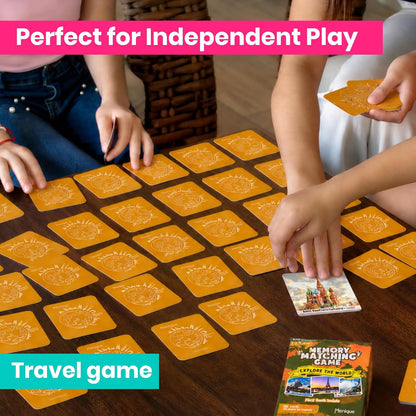 Menique Explore the World Memory Matching Game – Geography Game with 100 Photo Cards, 50 Countries, Flags & Landmarks – Travel Card Game with Educational Booklet, Ages 3+