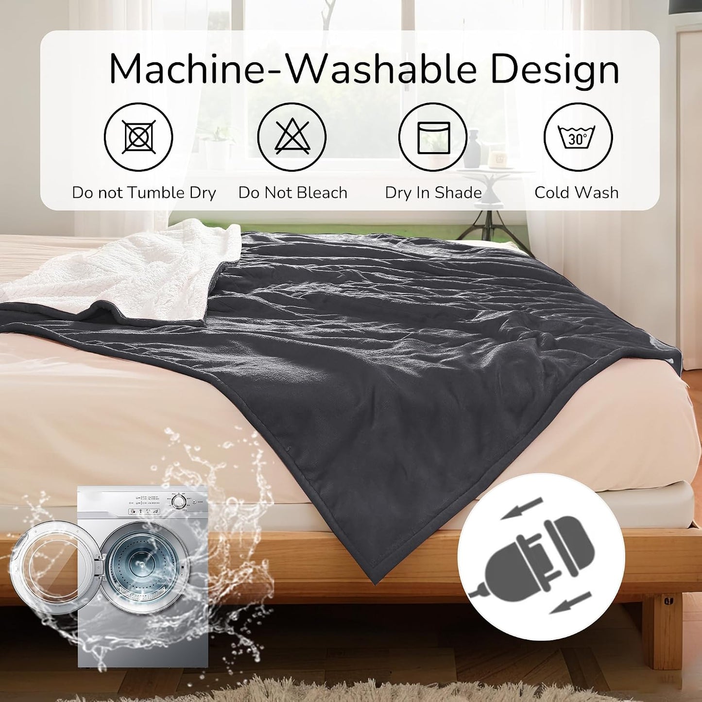 Electric Heated Blanket Full Size 72"x84" – Light Gray | ETL for Safe Overnight, 4 Heat Settings & 10H Auto Off, Dual-Sided Microplush Sherpa for Home Night, Machine washable