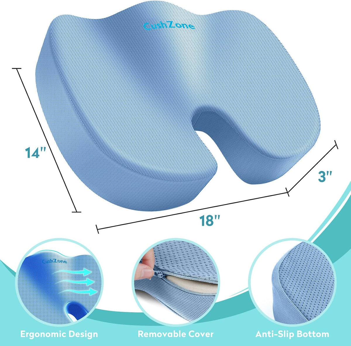 Gel Seat Cushion, Cooling Memory Foam Cushion for Office Chair, Black