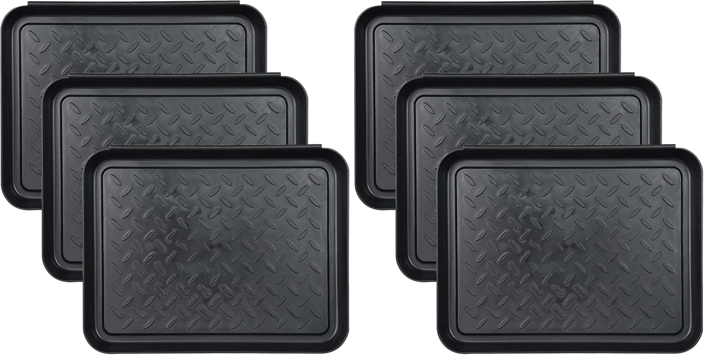 Set of 3 Square Boot Tray, Plastic Utility Shoe Mat Tray, 13.7x10.6x1inch | Black Multi-Function Boots Drying Pad for Entryway Indoor and Outdoor Use in All Seasons