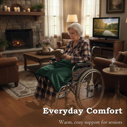 Wheelchair Lap Blanket for Seniors, 43" * 28" Soft Sherpa Lined Knee & Lap Cover, Warm Lightweight Throw with Snap Buttons, Cozy Comfort for Elderly & Caregivers, Wine Red