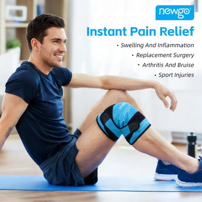 NEWGO Knee Ice Pack Wrap, 360° Full Wrap, Blue | Y-shaped Strap Stays Put, Reusable for Knee Replacement, ACL, Arthritis, Swelling, and Sports Injuries, 21.7" x 9.8"
