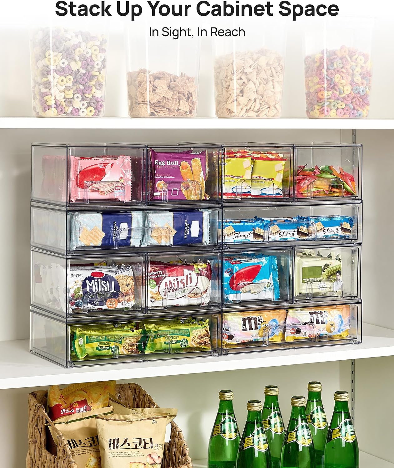 Vtopmart Clear Stackable Storage Drawers Set of 6, Plastic Organizer Bins | Multi-purpose Boxes for Bathroom Accessories Storage, Ideal for Cabinet, Shelf, Pantry, Laundry Room Organization