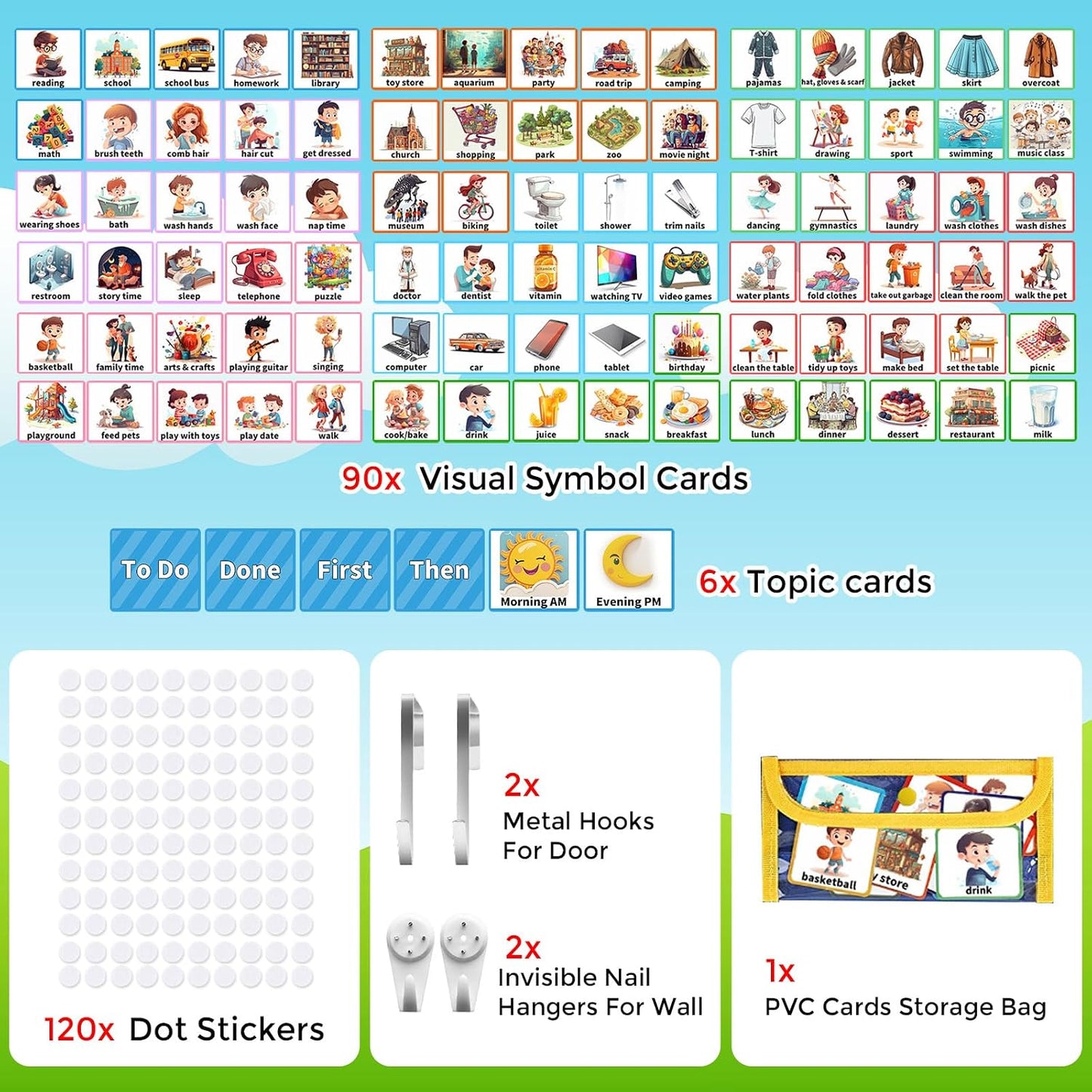 KIKIGOAL Kids Visual Schedule Calendar Chart, 2 in 1 Autism Daily Chore Routine Chart with 96 Cards Autism Learning Materials Bedtime Routine for Toddlers Home School