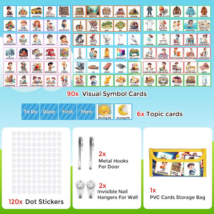 KIKIGOAL Kids Visual Schedule Calendar Chart, 2 in 1 Autism Daily Chore Routine Chart with 96 Cards Autism Learning Materials Bedtime Routine for Toddlers Home School