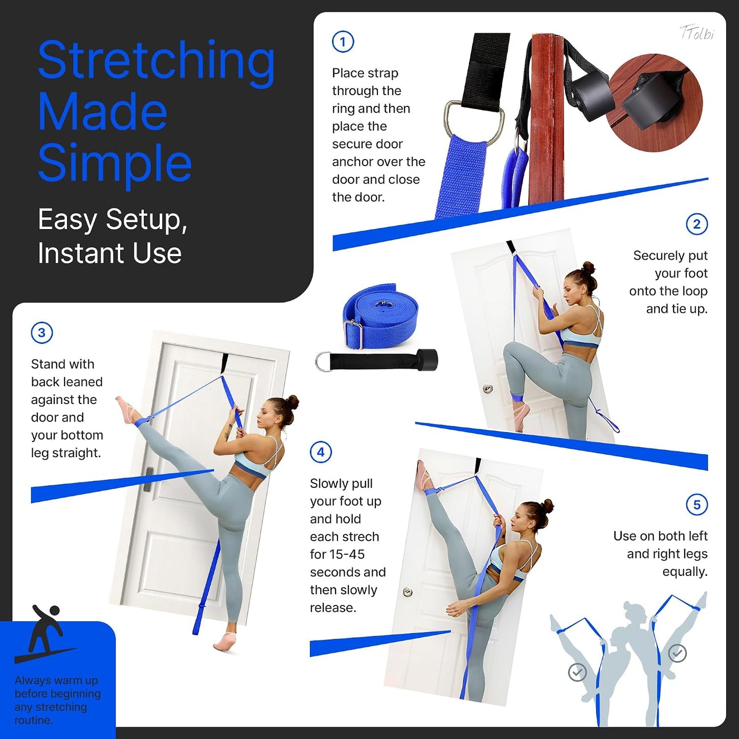 Leg Stretcher Strap with Door Anchor and Resistance Band, Splits Trainer | Home Flexibility Trainer for Splits, Ballet, Dance, Cheer, Yoga, Gymnastics, Pole and Taekwondo, Kids to Adults, All Levels