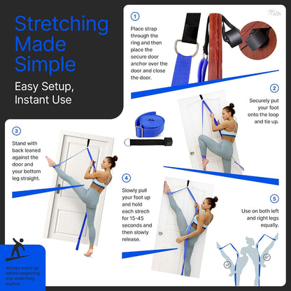 Leg Stretcher Strap with Door Anchor and Resistance Band, Splits Trainer | Home Flexibility Trainer for Splits, Ballet, Dance, Cheer, Yoga, Gymnastics, Pole and Taekwondo, Kids to Adults, All Levels