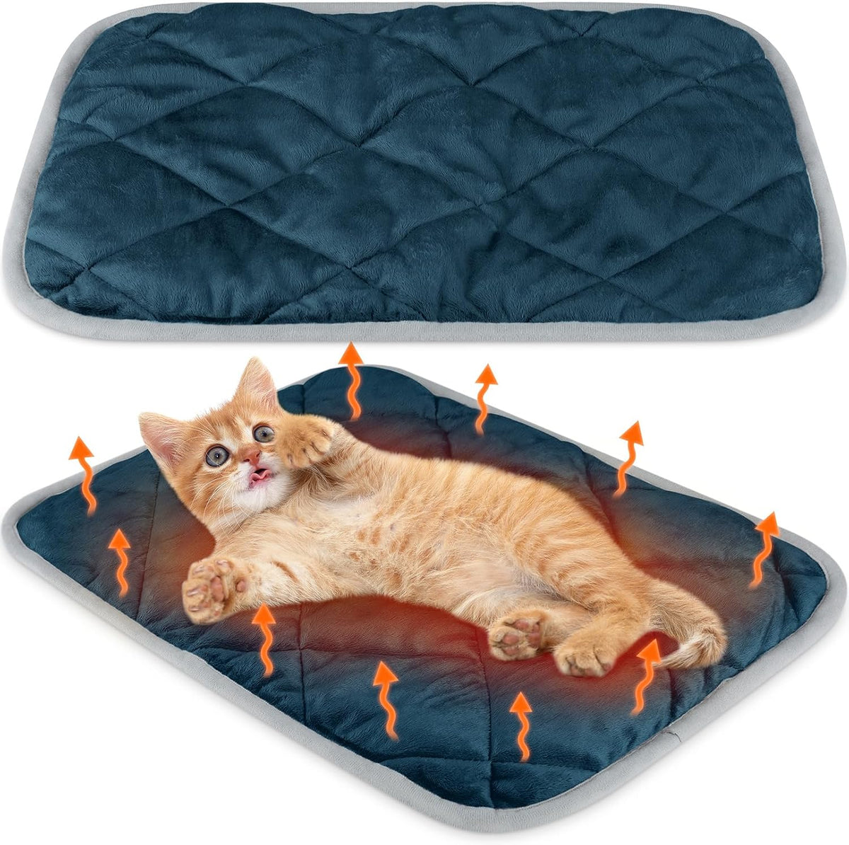 2 Pack Self Heating Cat Mat Self Warming Pet Pads Washable Kennel Mat Dog Crate Pad Reflects Body Heat Non Skid Cat Thermal Pads for Puppy Indoor Outdoor(Black,16 x 20 Inches)