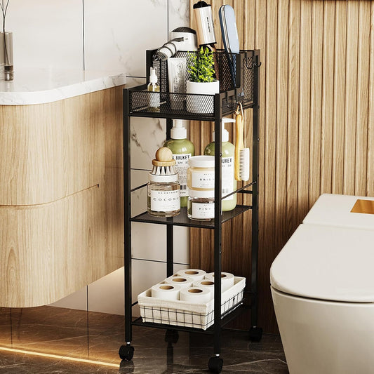 Metal Hair Tool Organizer Wall Mounted, Hair Dryer Holder Basket Storage | Hair Straightener Styling Tools Holder Wall Mount, Bathroom Sink Organizer Countertop for Vanity Makeup Brush, Black