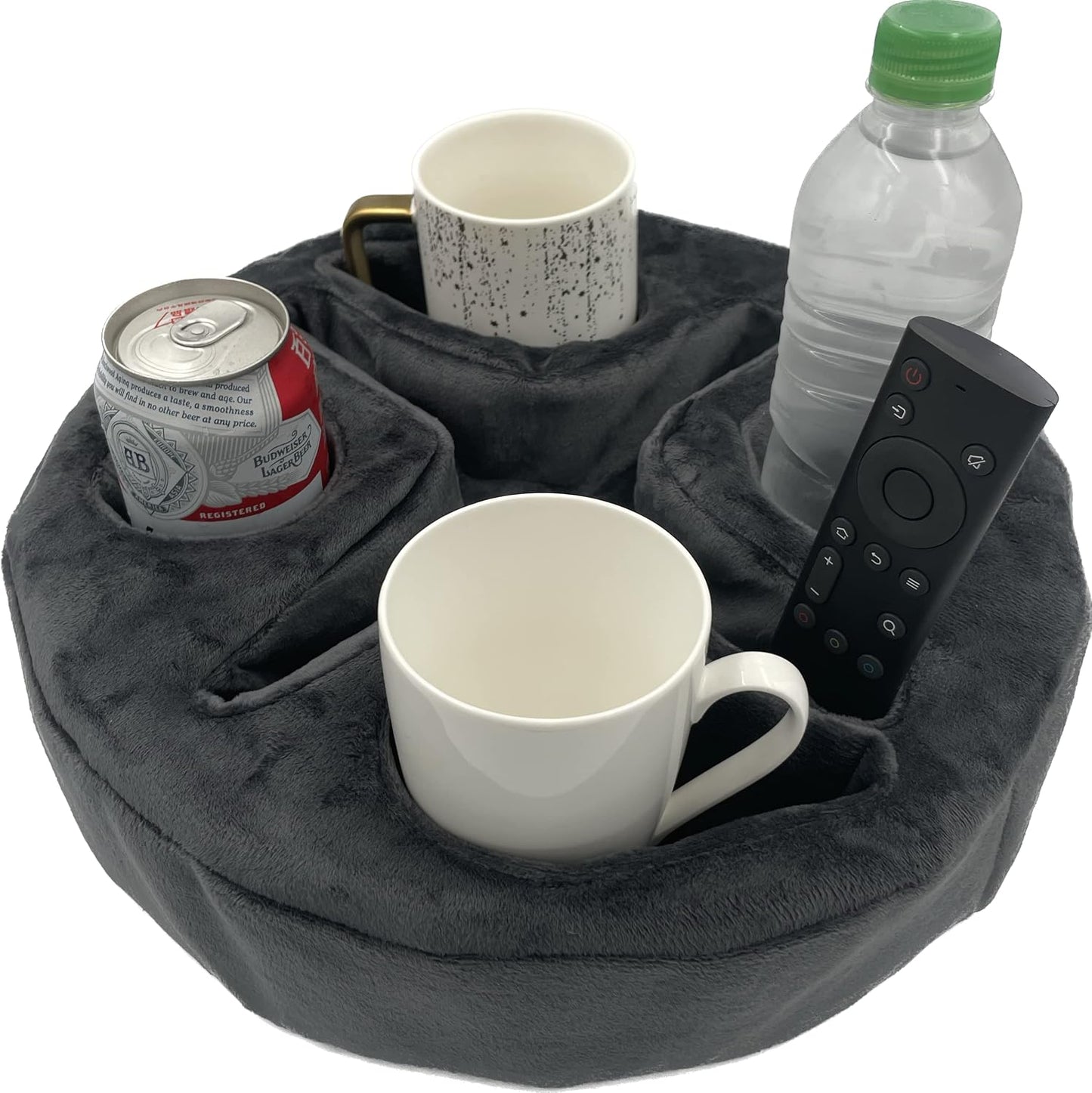 Xchouxer Couch and Bed Cup Holder Pillow, Sofa Organizer Caddy for Drinks, Remotes, Phones, Snacks (Beige)
