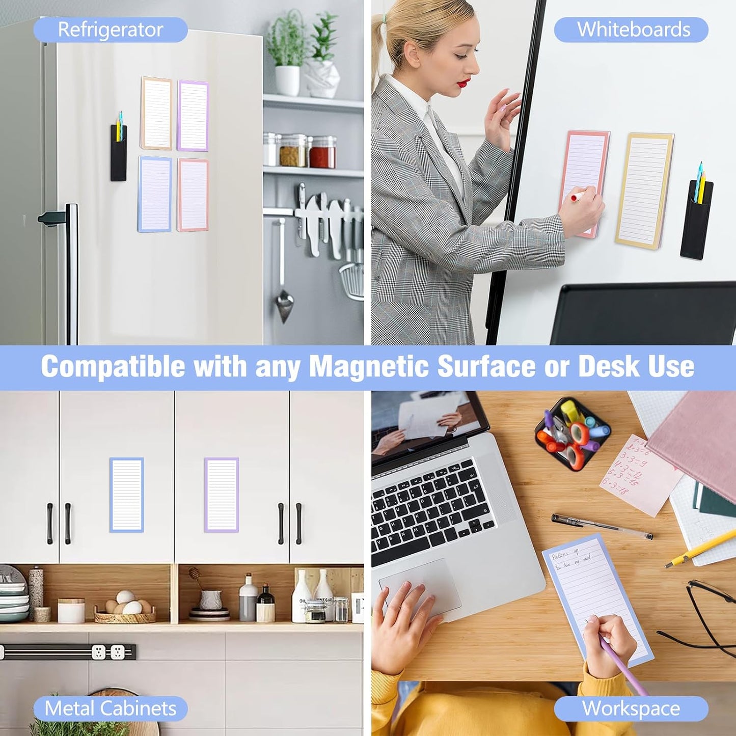 Thboxes 4 Pack Magnetic Note Pad for Fridge with Pen Holder, Totally 200 Sheets Grocery List Magnet Pad for Refrigerator Magnetic Shopping List Pad（Fruit Design） | Full-Back Magnet, 80Gsm FSC-certified Paper, School Office Home Supplies Grocery List