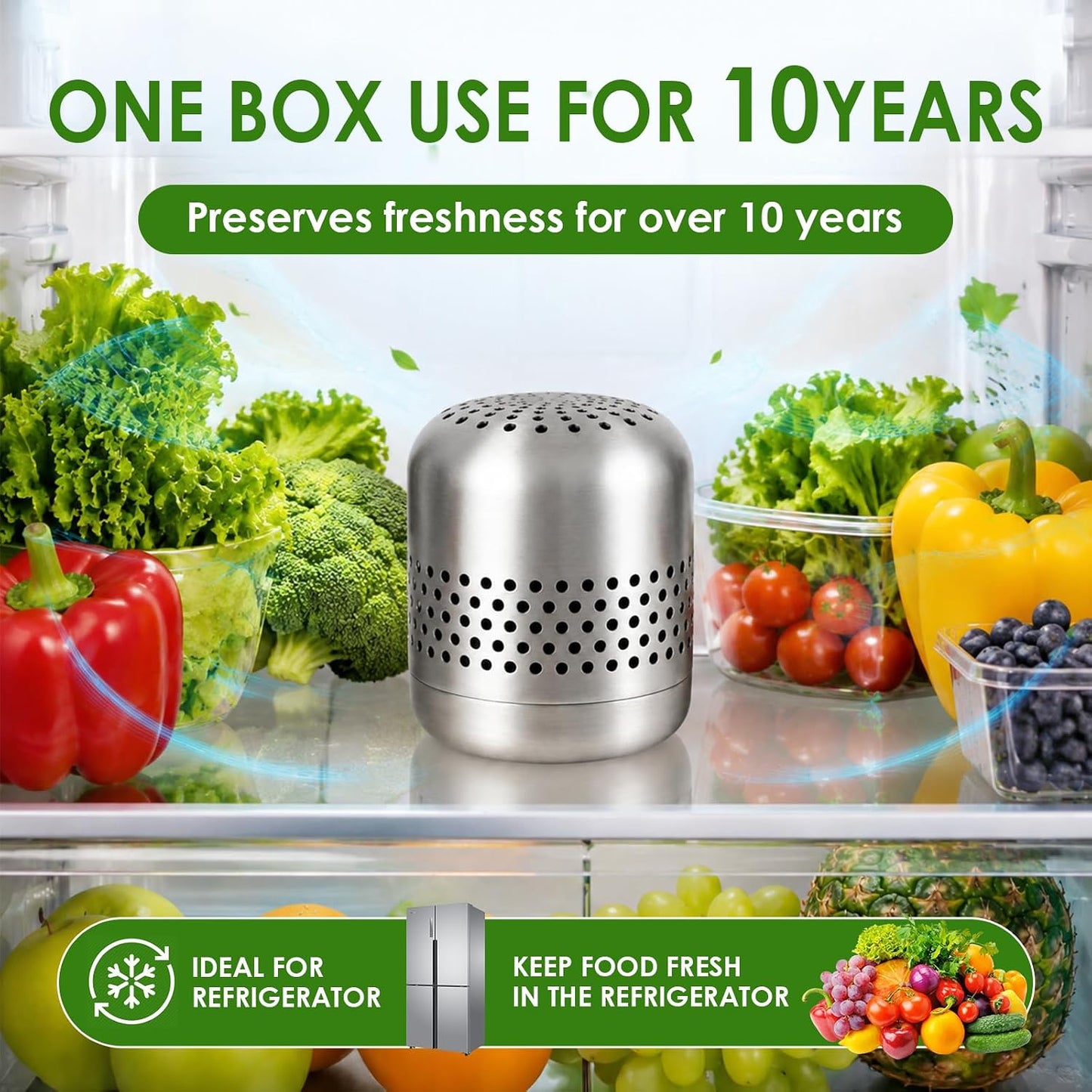 Refrigerator Deodorizer, 10-Year Long Lasting Odor Eliminator for Fridge & Freezer, More Effective Than Baking Soda & Charcoal Bags, Space-Saving Kitchen Gadget for Room, RV, Closet & New Home