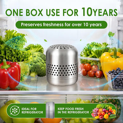 Refrigerator Deodorizer, 10-Year Long Lasting Odor Eliminator for Fridge & Freezer, More Effective Than Baking Soda & Charcoal Bags, Space-Saving Kitchen Gadget for Room, RV, Closet & New Home