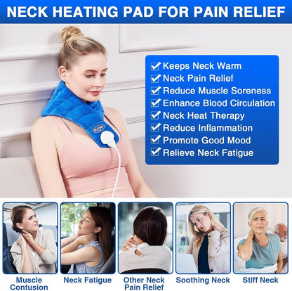 JOBYNA Heating Pad for Neck, Hands-Free Electric Heated Neck Wrap for Pain Relief, 29"×8'' Neck Heat Pad with 8.53ft Power Cord, Auto Shut Off,Size/Temperature/Time Adjustable（Navy）