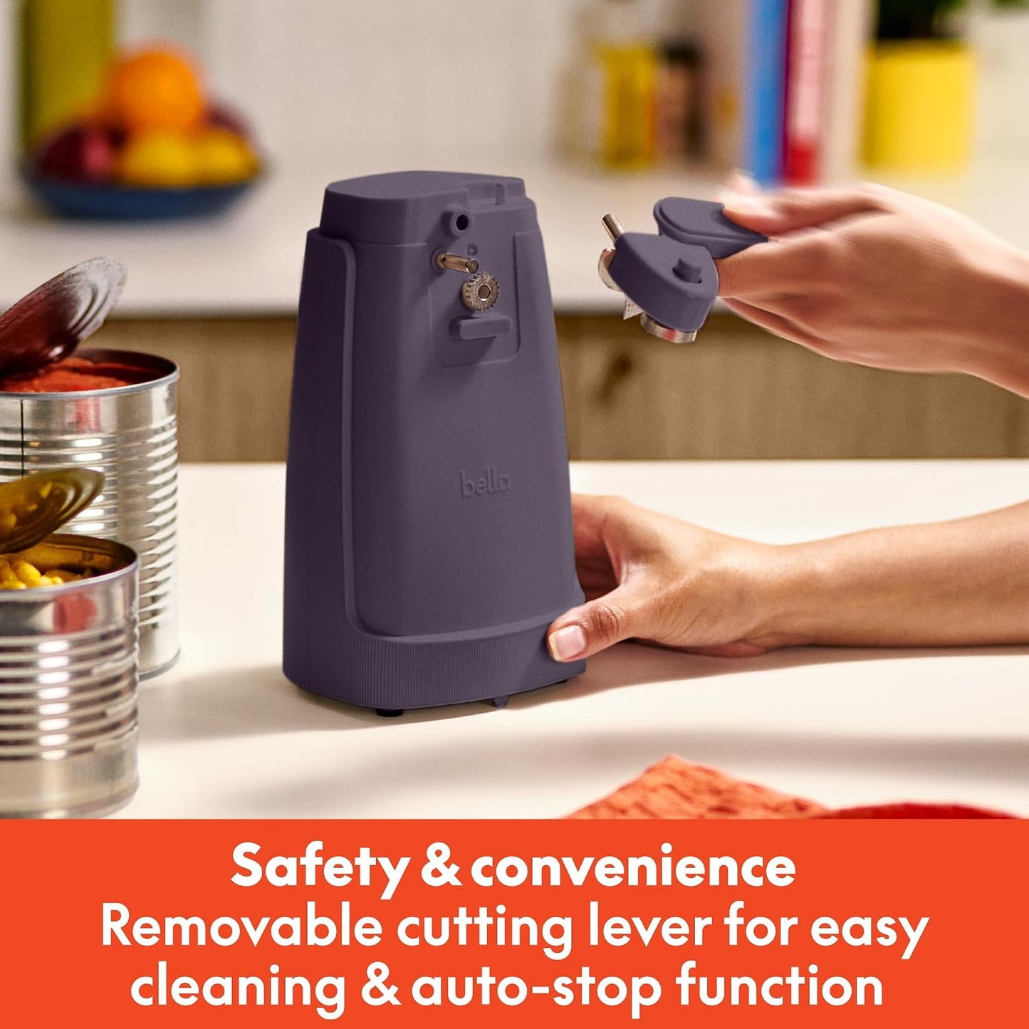 bella Automatic Can Opener, Hands Free, Battery Operated, Cordless, Stainless steel blade to open any Size Can with Magnet to Safely Remove Lid, Seamless Opening Decreases Sharp Edges, Slate